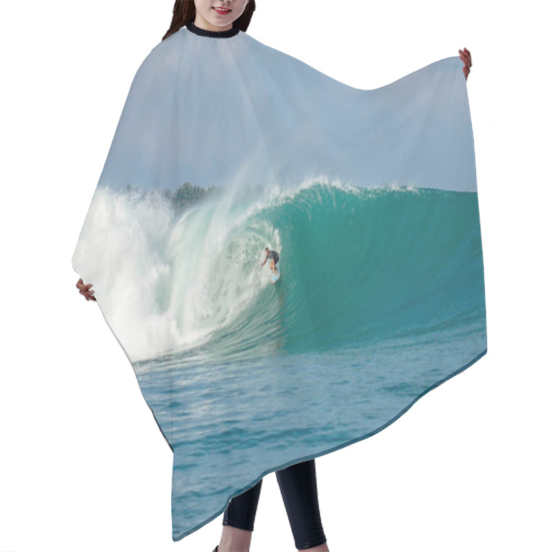 Personality  Surfer On Perfect Blue Big Tube Wave, Empty Line Up, Perfect For Surfing, Clean Water, Indian Ocean In Mentawai Islands, Spot EBay Hair Cutting Cape