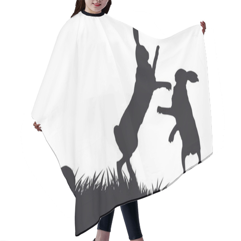 Personality  Hares Hopping On Grass - Black And White Silhouette Hair Cutting Cape