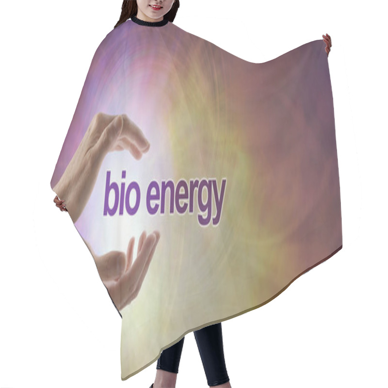 Personality  Bio Energy - Yet Another Name For Healing - Female Cupped Hands With The Words BIO ENERGY Floating Between Against A White Pink And Orange Vortex Energy Formation Background Hair Cutting Cape