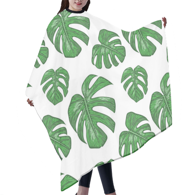 Personality  Seamless Pattern With Philodendron Plants, Green Leaves Cute Wal Hair Cutting Cape