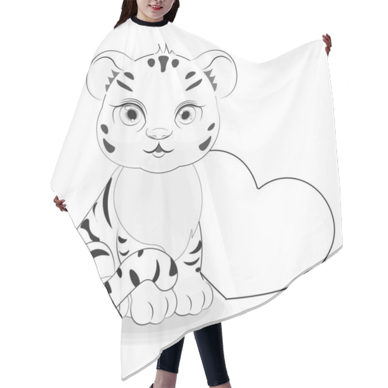 Personality  Coloring Book Tiger Symbol 2022, 2034 New Year With Heart, Picture In Hand Drawing Cartoon Style, For T-shirt Wear Fashion Print Design, Greeting Card, Postcard. Baby Shower. Party Invitation Hair Cutting Cape