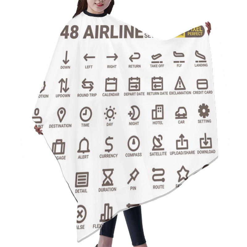 Personality  Airline Web Universal Pixel Perfect Line Icons Hair Cutting Cape