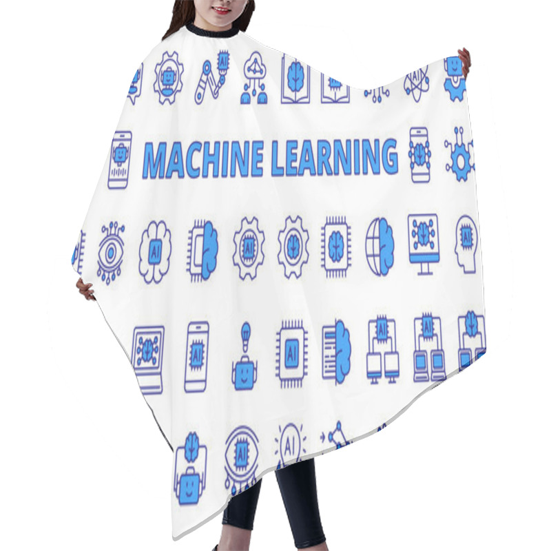 Personality  Machine Learning Icons Line Design Blue. Machine, Learning, Ai, Ml, Artificial, Deep Learning, Chip, Brain, Neuron, Analysis, Intelligence Vector Illustrations Machine Learning Editable Stroke Icons Hair Cutting Cape