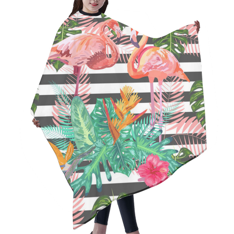 Personality  Pink Flamingos Hibiscus, Monstera, Banana Leaf Tropic Summer Sea Hair Cutting Cape