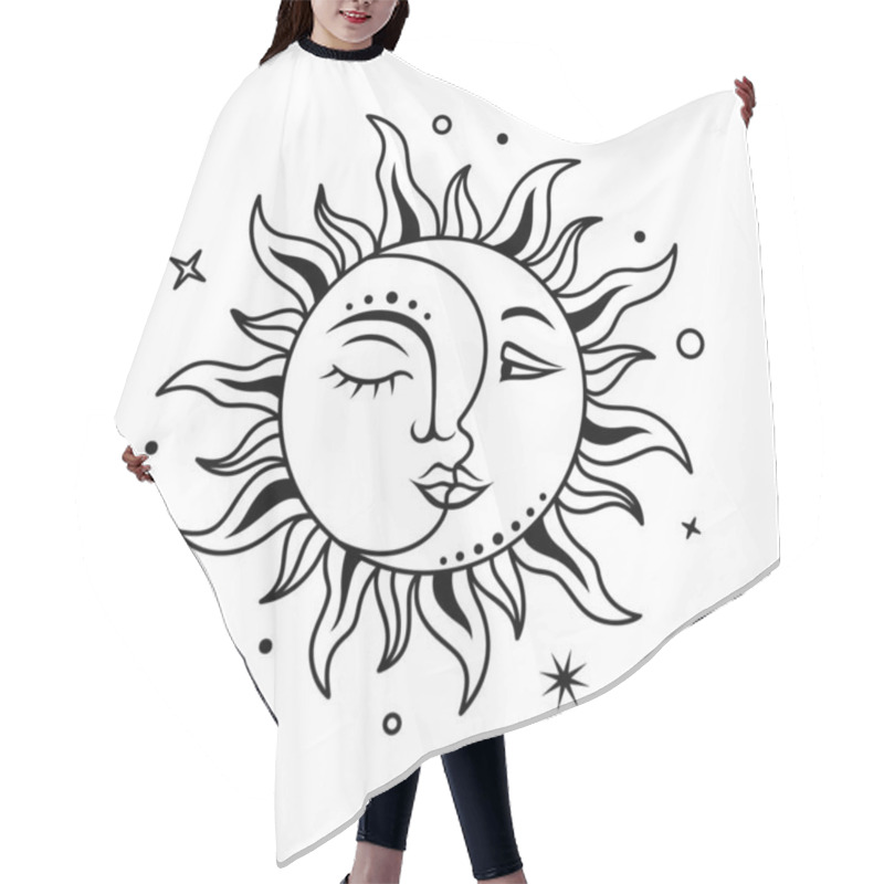 Personality  Sun Amd Moon With Face. Boho Design. Vector Celestial Sign. Magic, Mystical Print. Hair Cutting Cape