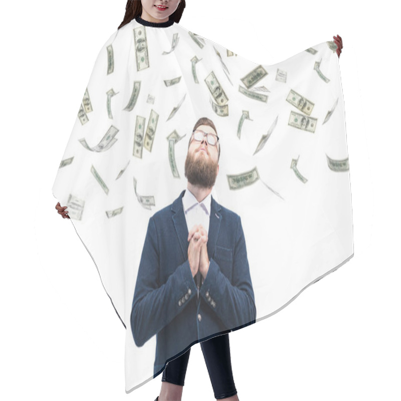 Personality  Businessman With Dollar Banknotes Hair Cutting Cape