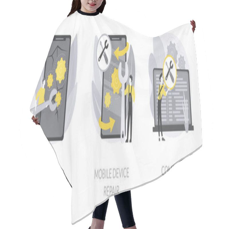 Personality  Gadget Fixing Abstract Concept Vector Illustrations. Hair Cutting Cape