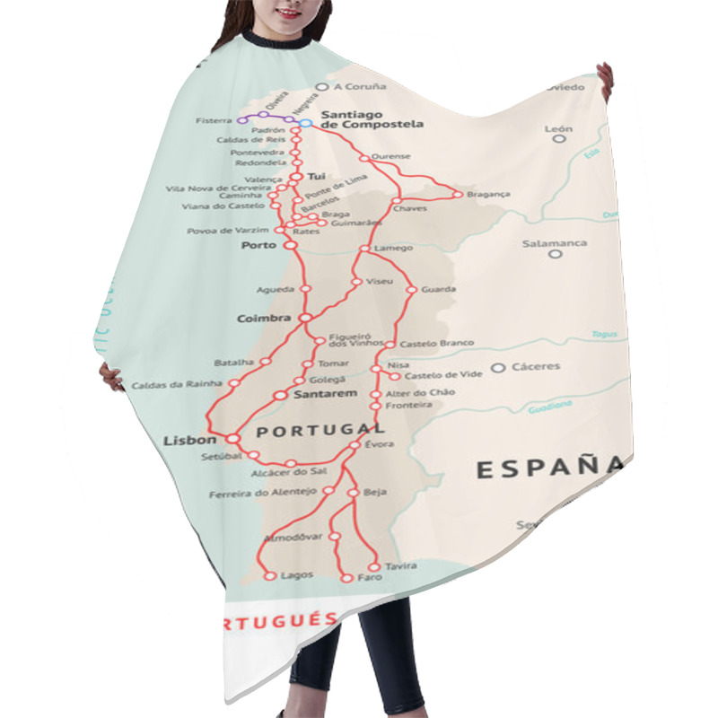 Personality  Camino Portugues Map. Camino De Santiago Portugal Hair Cutting Cape