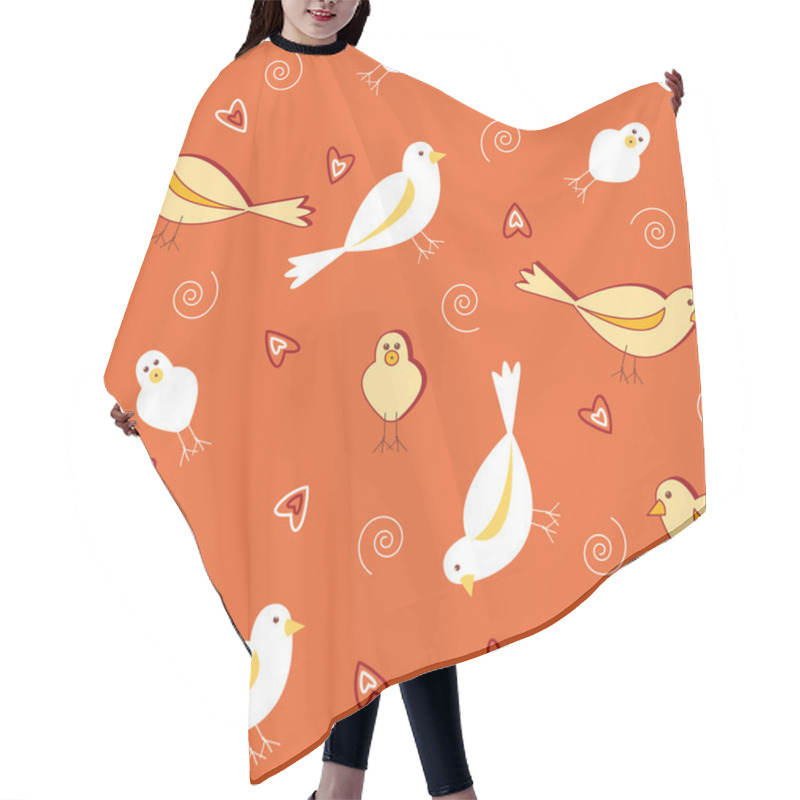 Personality  Orange Tones With White Birds Seamless Pattern Hair Cutting Cape