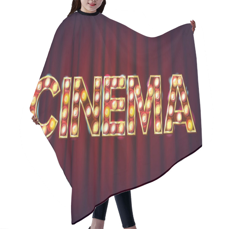 Personality  Cinema Background Vector. Retro Cinema Shining Light Sign. For Theater, Cinematography Advertising Design. Vintage Illustration Hair Cutting Cape