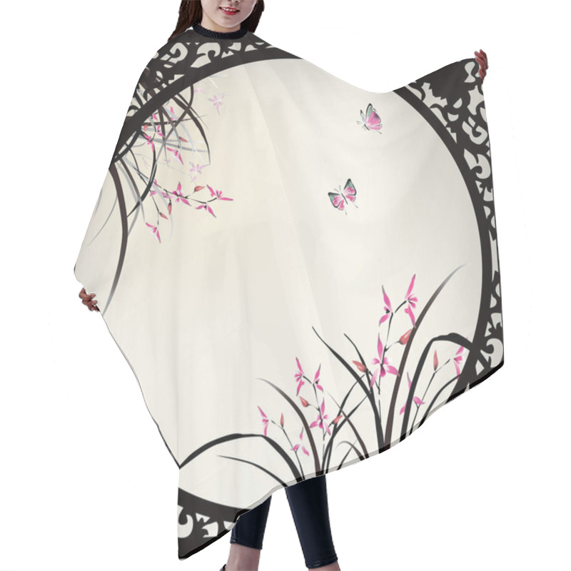 Personality  Chinese Painting Of Orchid And Butterfly In Ink Style Hair Cutting Cape