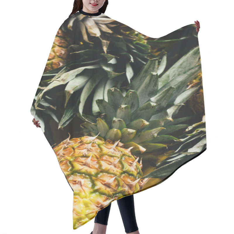 Personality  Selective Focus Of Fresh Ripe Pineapples With Green Leaves Hair Cutting Cape