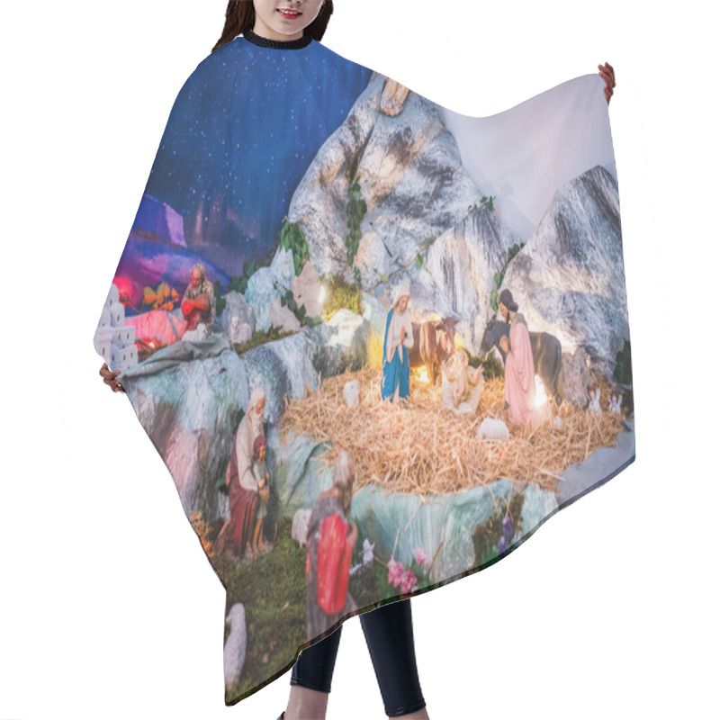 Personality  Elaborate Christmas Nativity Scene With Baby Jesus, Mary, Joseph, Shepherds, And Town Of Bethlehem In A Detailed Display Hair Cutting Cape