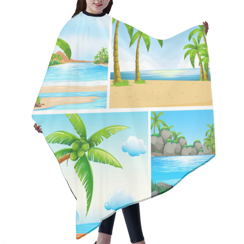 Personality  Ocean Scene With Coconut Trees On Beach Hair Cutting Cape