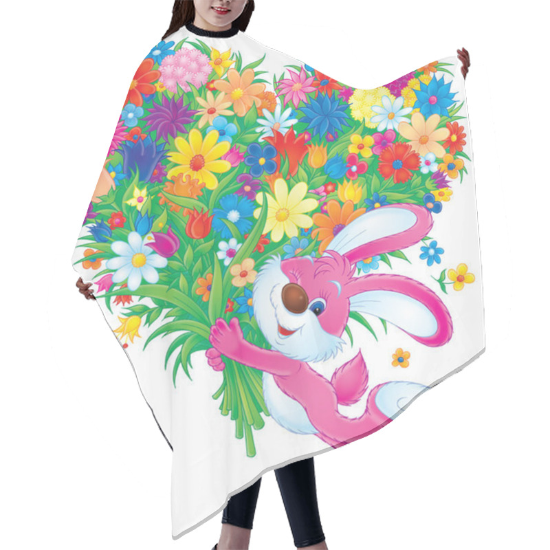 Personality  Bunny Rabbit Carrying A Large Heart Shaped Floral Bouquet Hair Cutting Cape