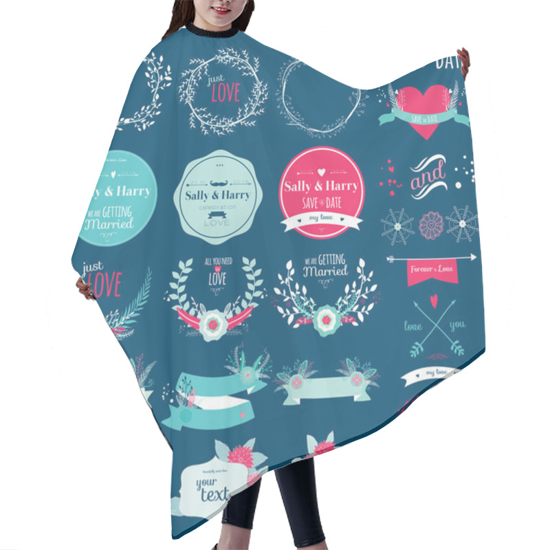 Personality  Set With Greeting Hand Drawn Labels Hair Cutting Cape