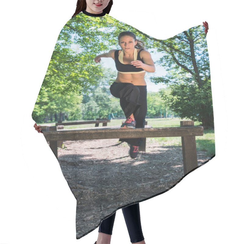 Personality  Female Athlete On Fitness Trail Hair Cutting Cape