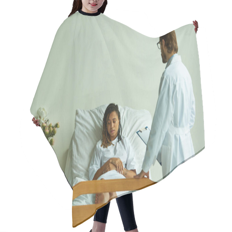 Personality  Doctor Standing With Clipboard Near African American Woman, Private Ward, Hospital, Consultation Hair Cutting Cape