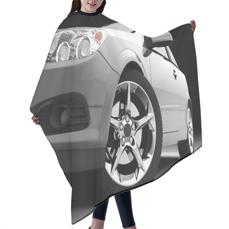 Personality  Car Front Bumper, Light And Wheel On Black. Detail Hair Cutting Cape