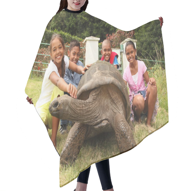 Personality  School Kids With Giant Tortoise Hair Cutting Cape