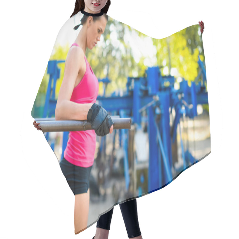 Personality  Woman Doing Exercise On Bars Hair Cutting Cape