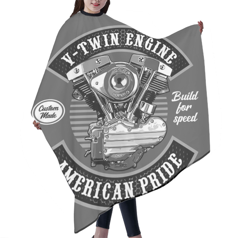 Personality  V-twin Engine Shovelhead Vector Template Hair Cutting Cape