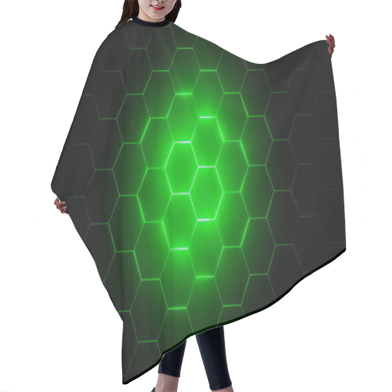 Personality  3d Illustration Of Green LED LIGHT In Hexagonal Modern Background  Hair Cutting Cape