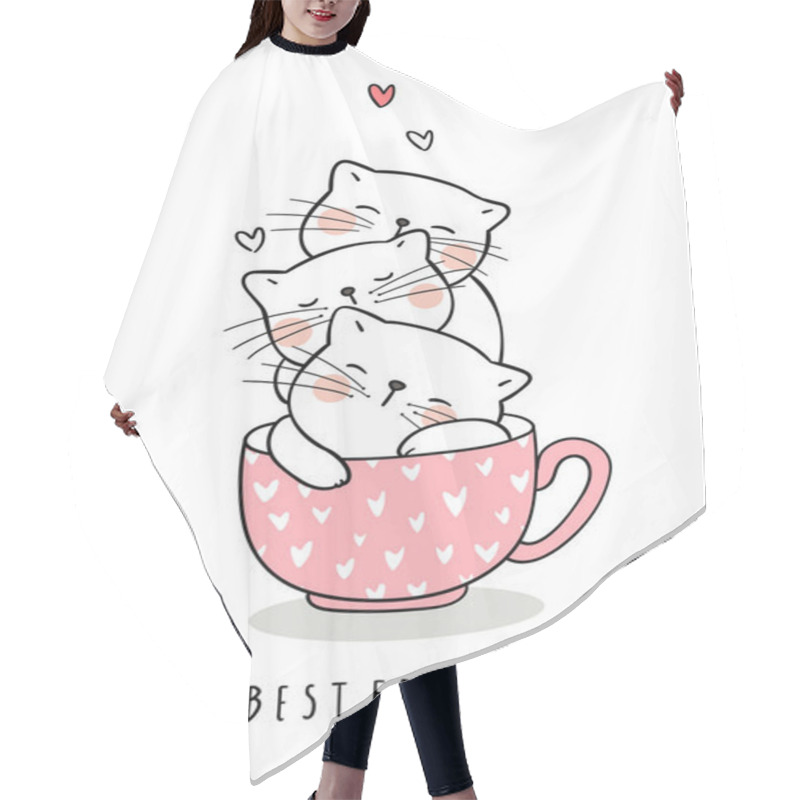 Personality  Draw Cats Sleep In Cup Of Tea Pink Pastel Hair Cutting Cape