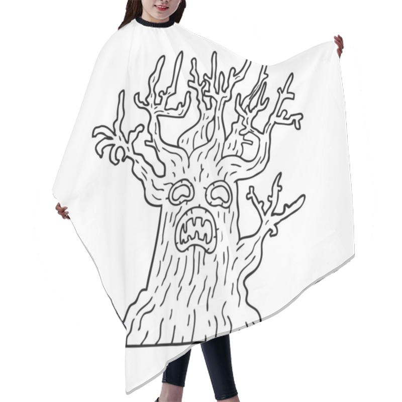 Personality  Line Drawing Cartoon Spooky Tree Hair Cutting Cape