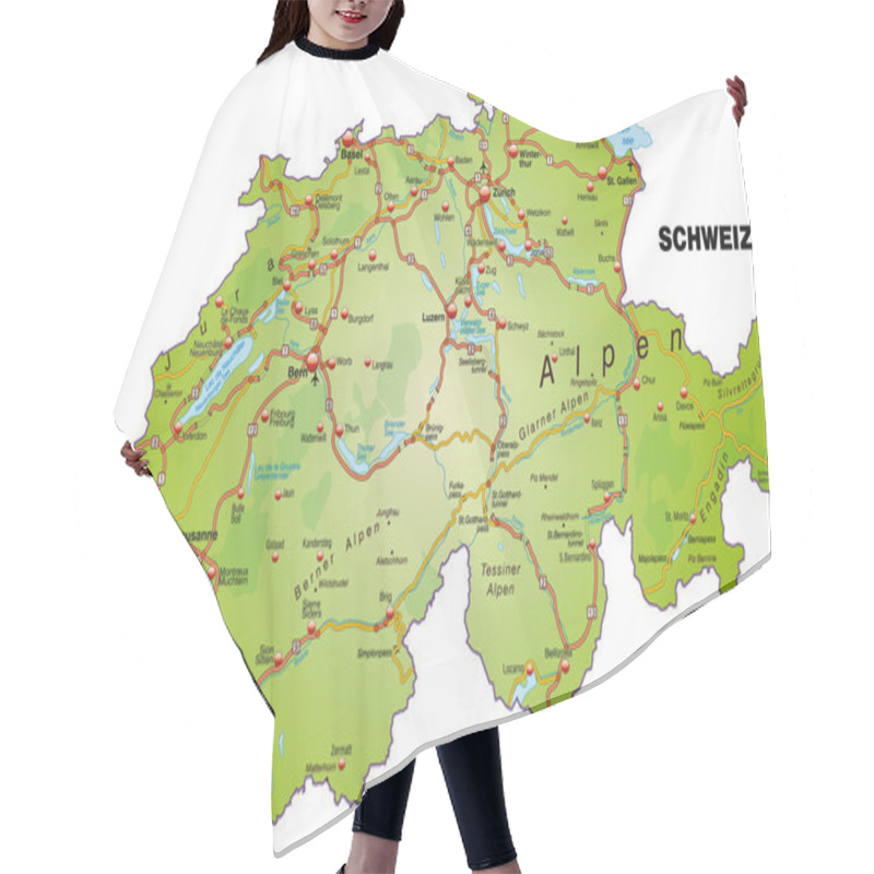 Personality  Map Of Swiss With Highways Hair Cutting Cape