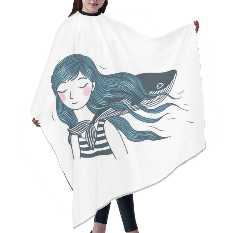 Personality  Beautiful Young Girl With A Whale. Hair Cutting Cape