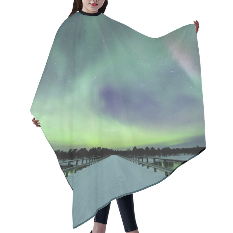 Personality  Aurora Borealis Over A Bridge In Winter, Finnish Lapland Hair Cutting Cape