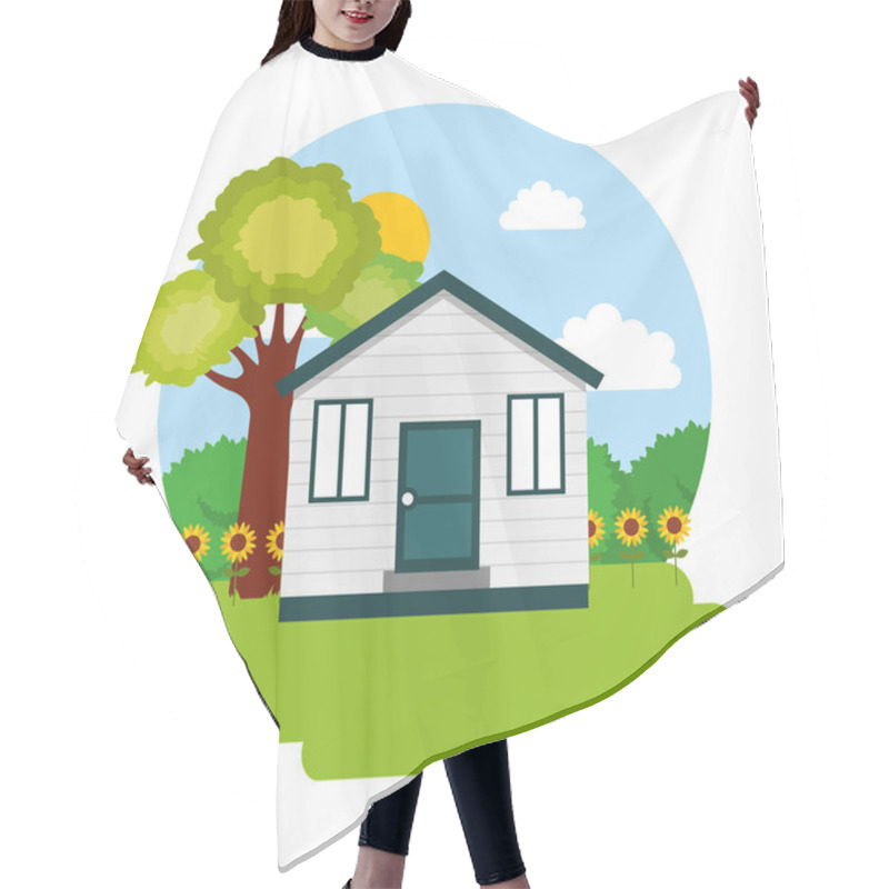 Personality  House Garden Tree Flowers Bushes Scene Hair Cutting Cape