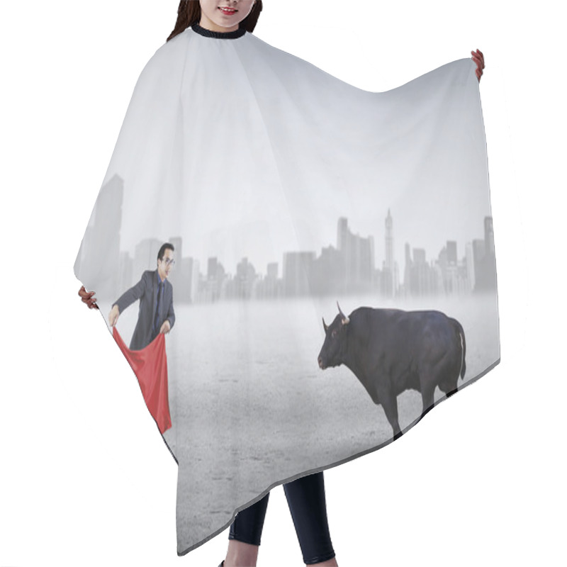 Personality  Male Entrepreneur Fighting With A Bull Hair Cutting Cape