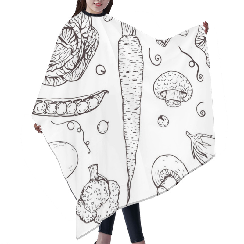 Personality  Black-white Seamless Pattern With Hand-drawn Vegetables Hair Cutting Cape