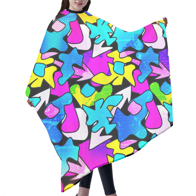 Personality  Graffiti On A Black Background Psychedelic Seamless Geometric Pattern Hair Cutting Cape