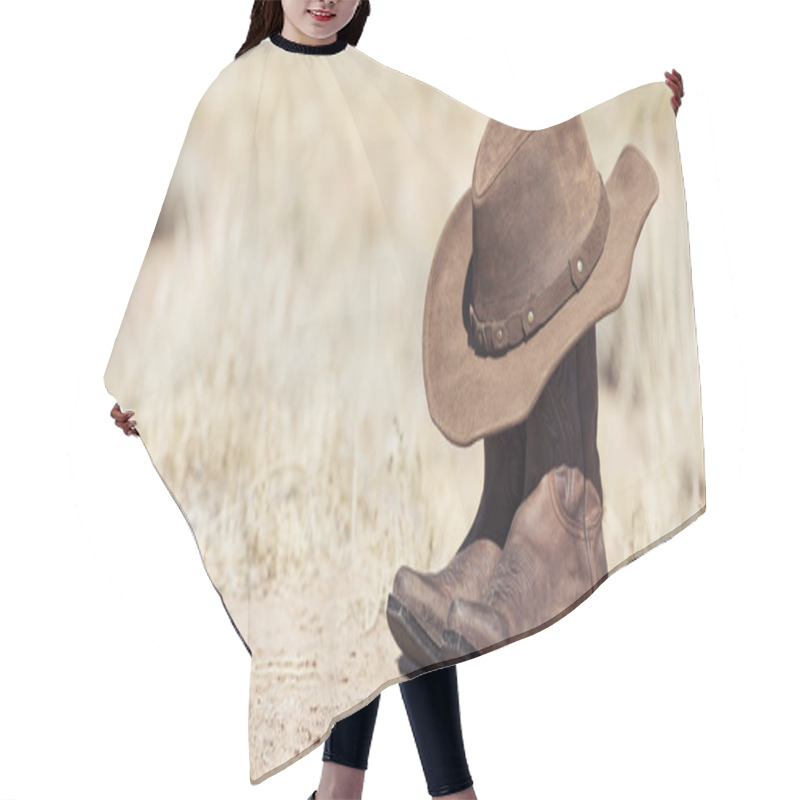 Personality  Brown Cowboy Hat And Boots Outdoor Hair Cutting Cape