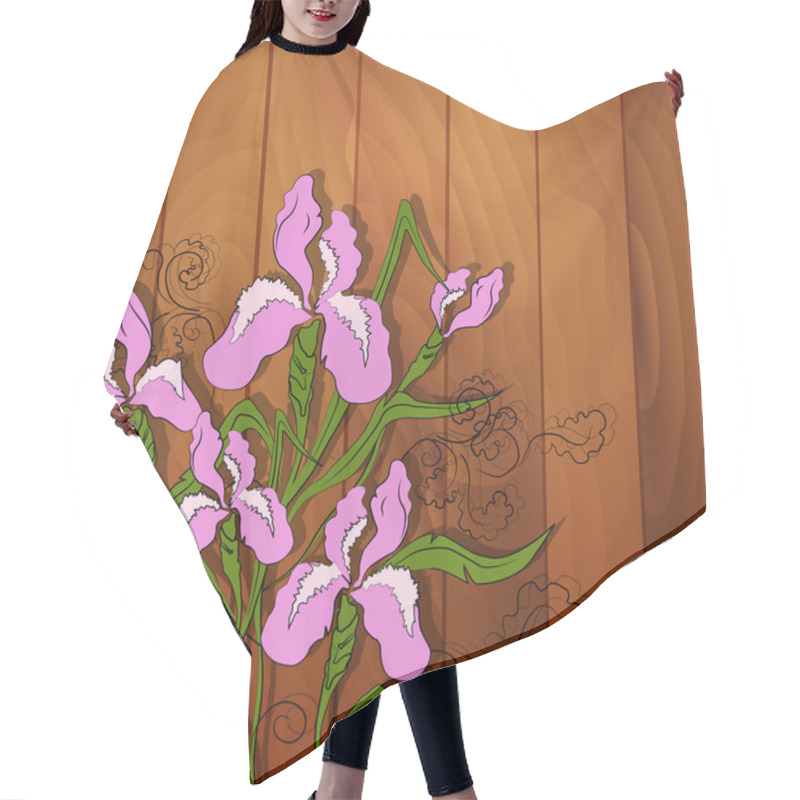 Personality  Iris Flower Vector Image On Wooden Background Hair Cutting Cape