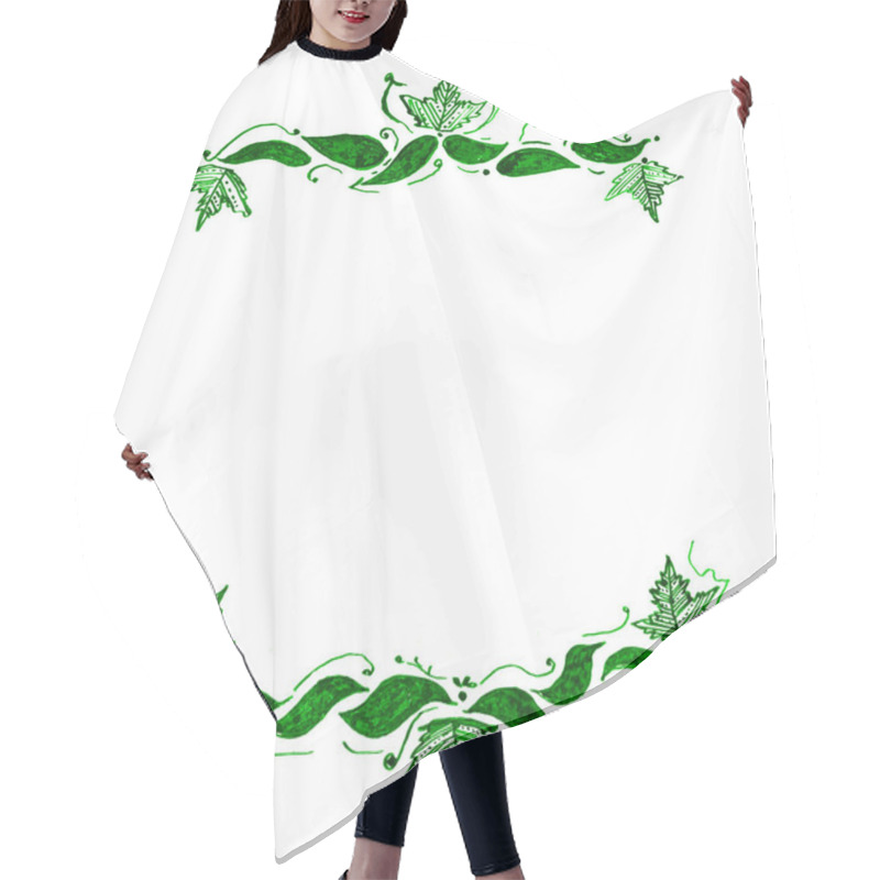 Personality  Frame, Framing Of Leaves. White Background, Copy Space. Leaves Of Different Shapes And Sizes, Filled With Decor. Lines, Dots, Ornament Or Fill. Green Color. Placed Above And Below. Dots, Swirls Around Hair Cutting Cape