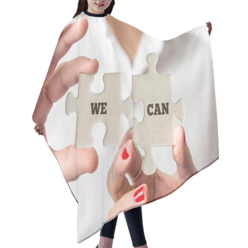 Personality  Hands Holding Puzzle Pieces With We Can Message Hair Cutting Cape