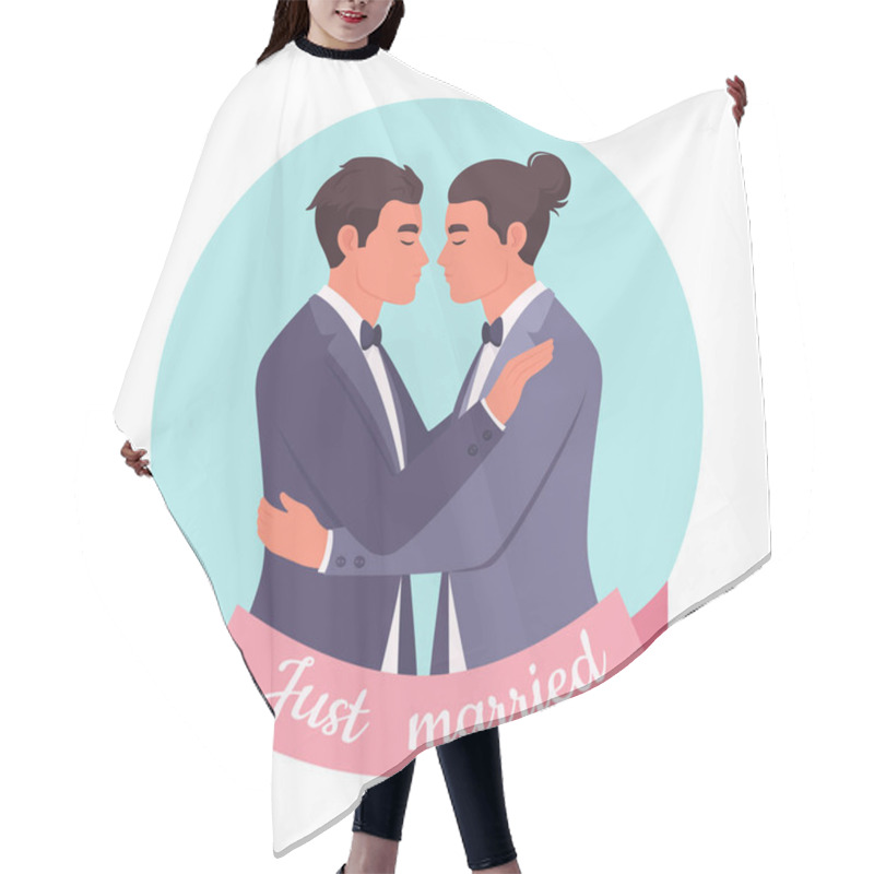 Personality  Gay Couple Getting Married. LGBT Wedding. Two Men Hugging. Vector Illustration Hair Cutting Cape