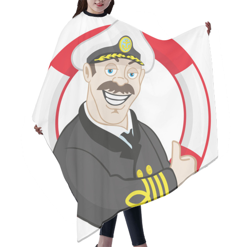 Personality  Cartoon Smiling Captain. Hair Cutting Cape