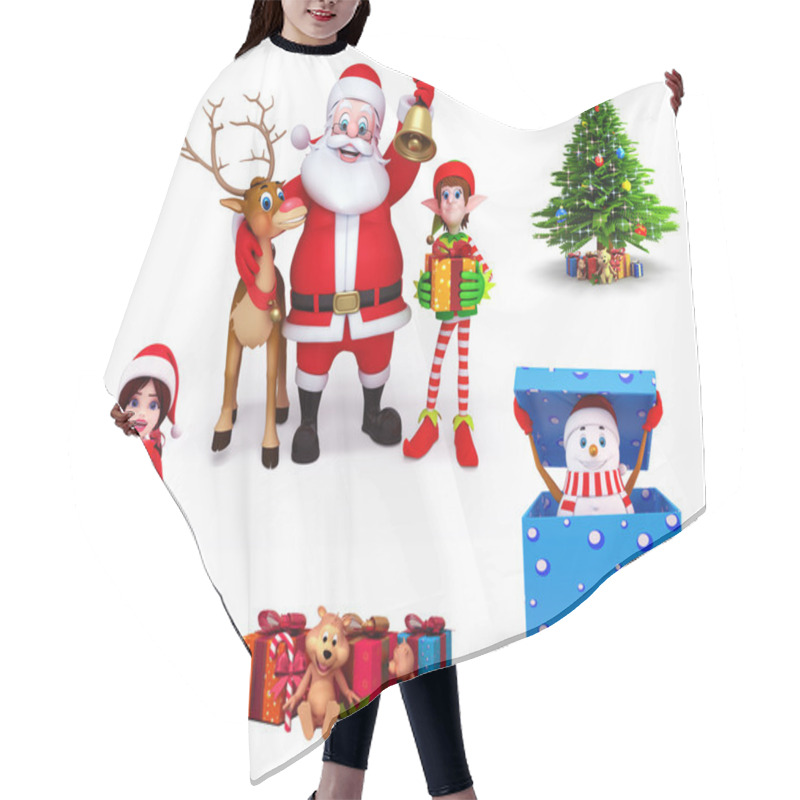 Personality  Illustration Of Christmas Characters Hair Cutting Cape