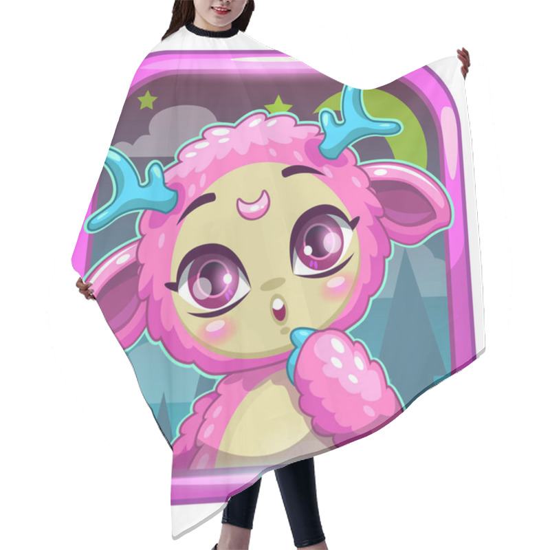 Personality  App Icon With Cute Pink Fluffy Monster Hair Cutting Cape