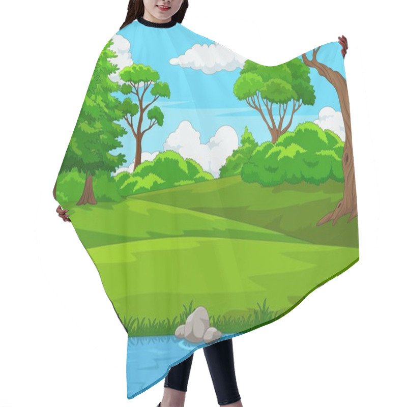 Personality  Forest Scene With Many Trees And River Illustration Hair Cutting Cape