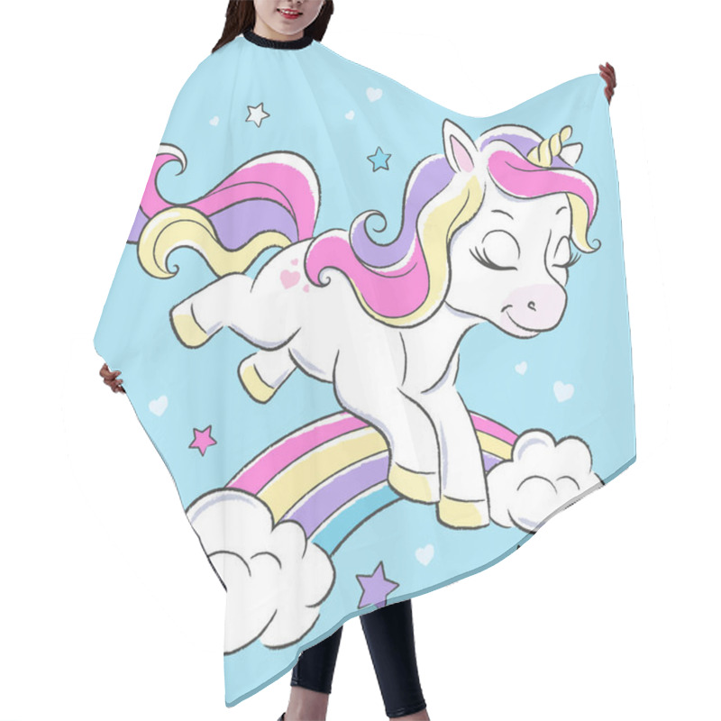 Personality  Art. Cute Unicorn. Rainbow. Fashion Illustration Drawing In Modern Style For Clothes. Hair Cutting Cape