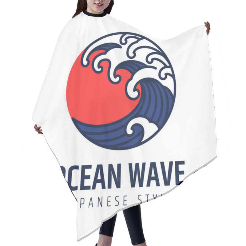 Personality  Water And Ocean Wave Line Art Logo Design Template Vector. Oriental Japanese Style Graphic Design. Hair Cutting Cape