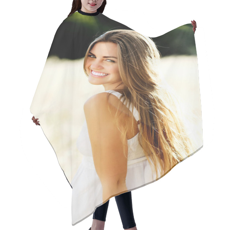 Personality  Joyful Carefree Woman Hair Cutting Cape