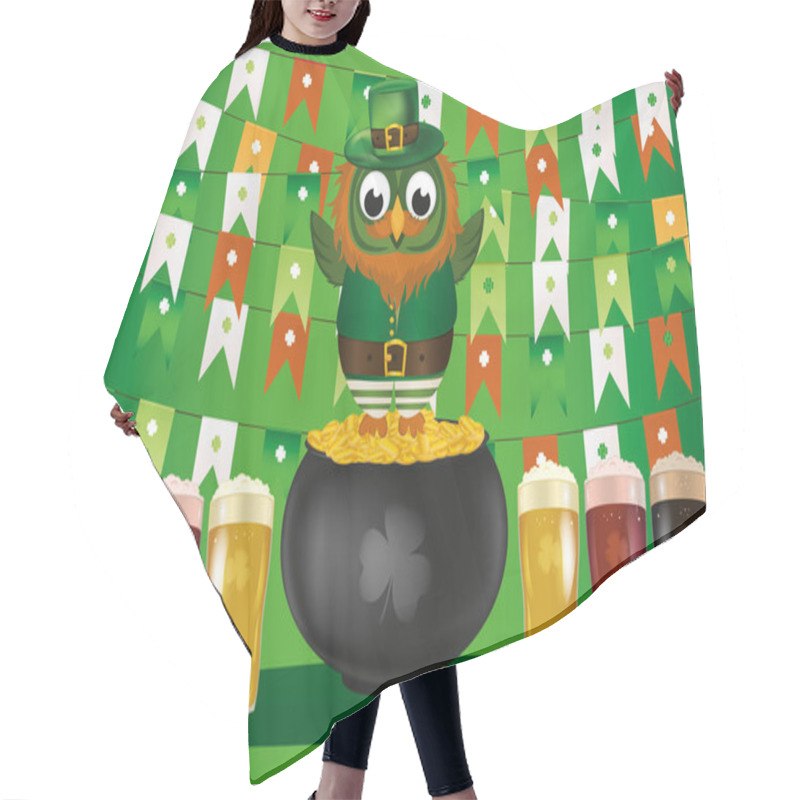 Personality  An Owl In A National Costume For A Patrician's Day Stands On A Pot Hair Cutting Cape