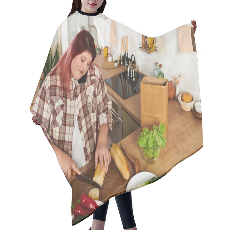 Personality  A Confident Young Woman Prepares A Meal In Her Warm Kitchen, Surrounded By Vibrant Vegetables. Hair Cutting Cape